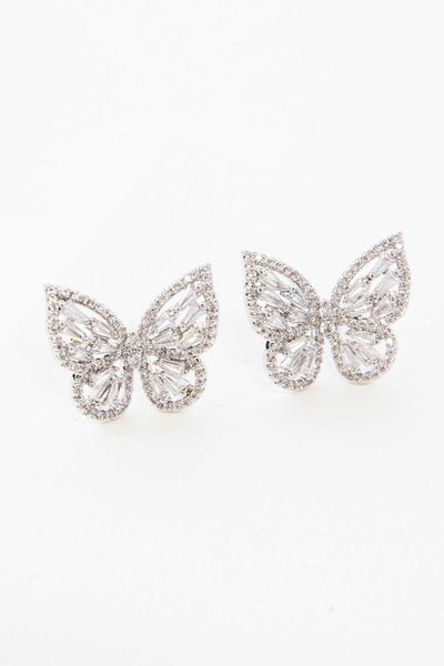 Crystal Butterfly Earrings Silver - Nolita Nicole