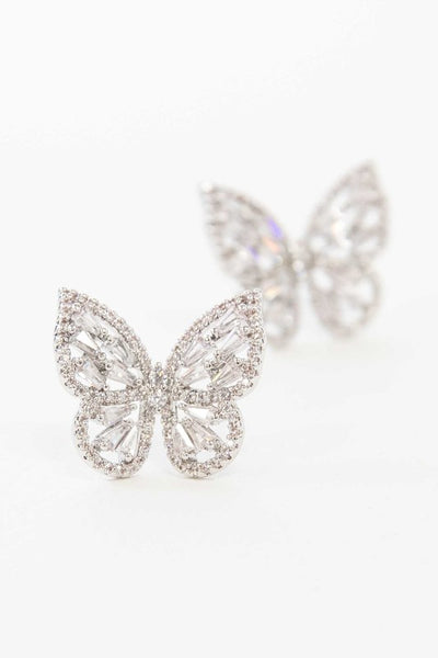 Crystal Butterfly Earrings Silver - Nolita Nicole