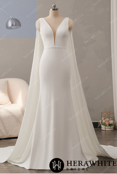 Crepe Wedding Dress with Detachable Cape - Nolita Nicole
