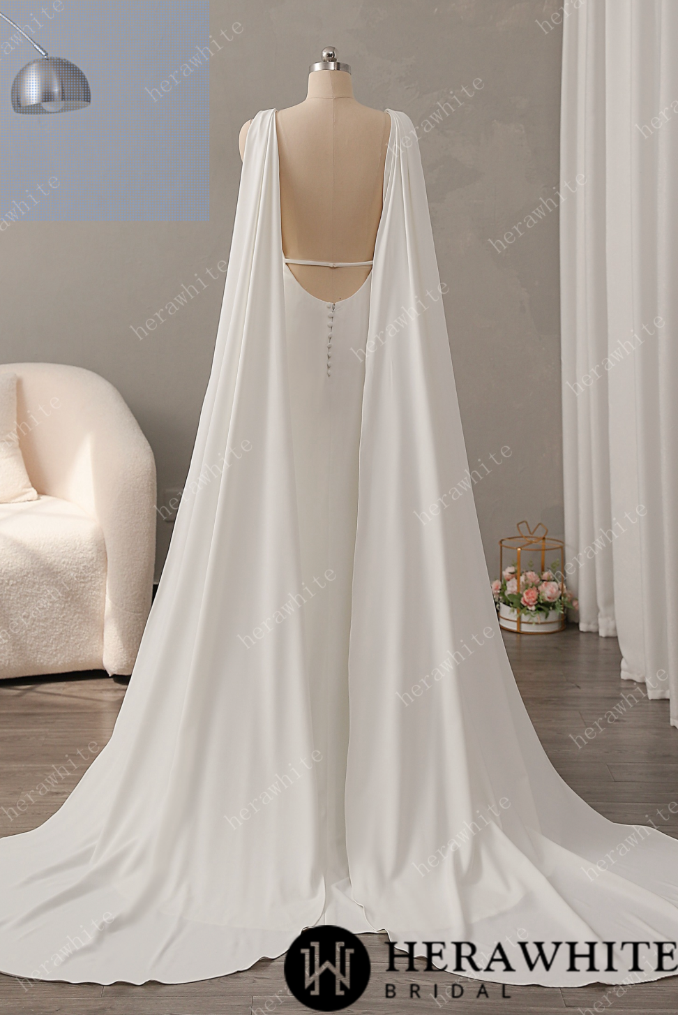 Crepe Wedding Dress with Detachable Cape - Nolita Nicole