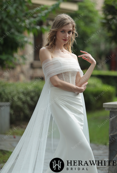 Plunging V-Neck Beaded Crepe Fit And Flare Wedding Dress - Nolita Nicole
