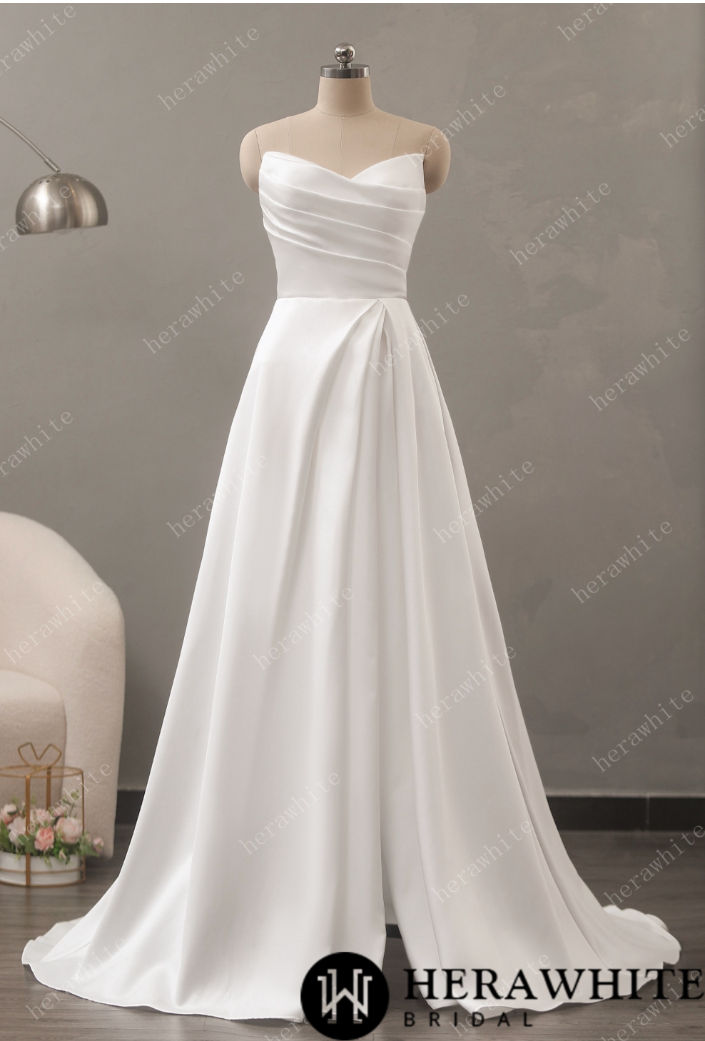 Strapless Mikado A-Line Wedding Dress with Pleated Bodice - Nolita Nicole