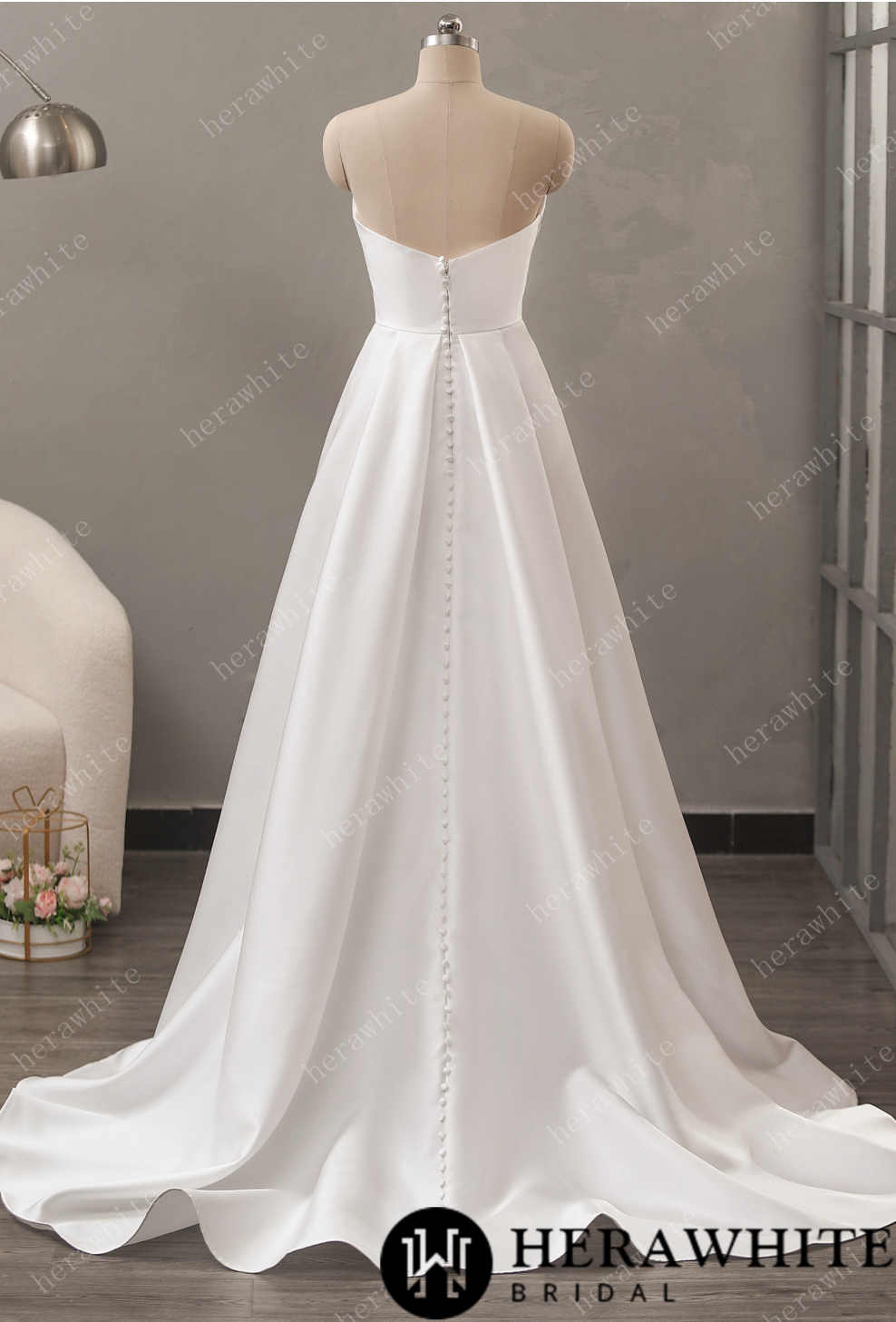 Strapless Mikado A-Line Wedding Dress with Pleated Bodice - Nolita Nicole