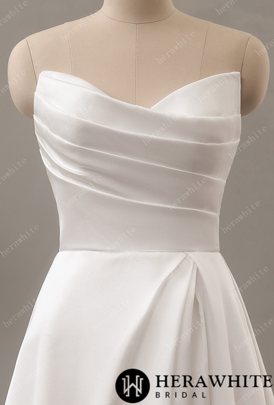 Strapless Mikado A-Line Wedding Dress with Pleated Bodice - Nolita Nicole