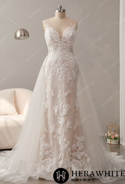 Glitter Tulle A-Line Wedding Dress with Detachable Train - Nolita Nicole