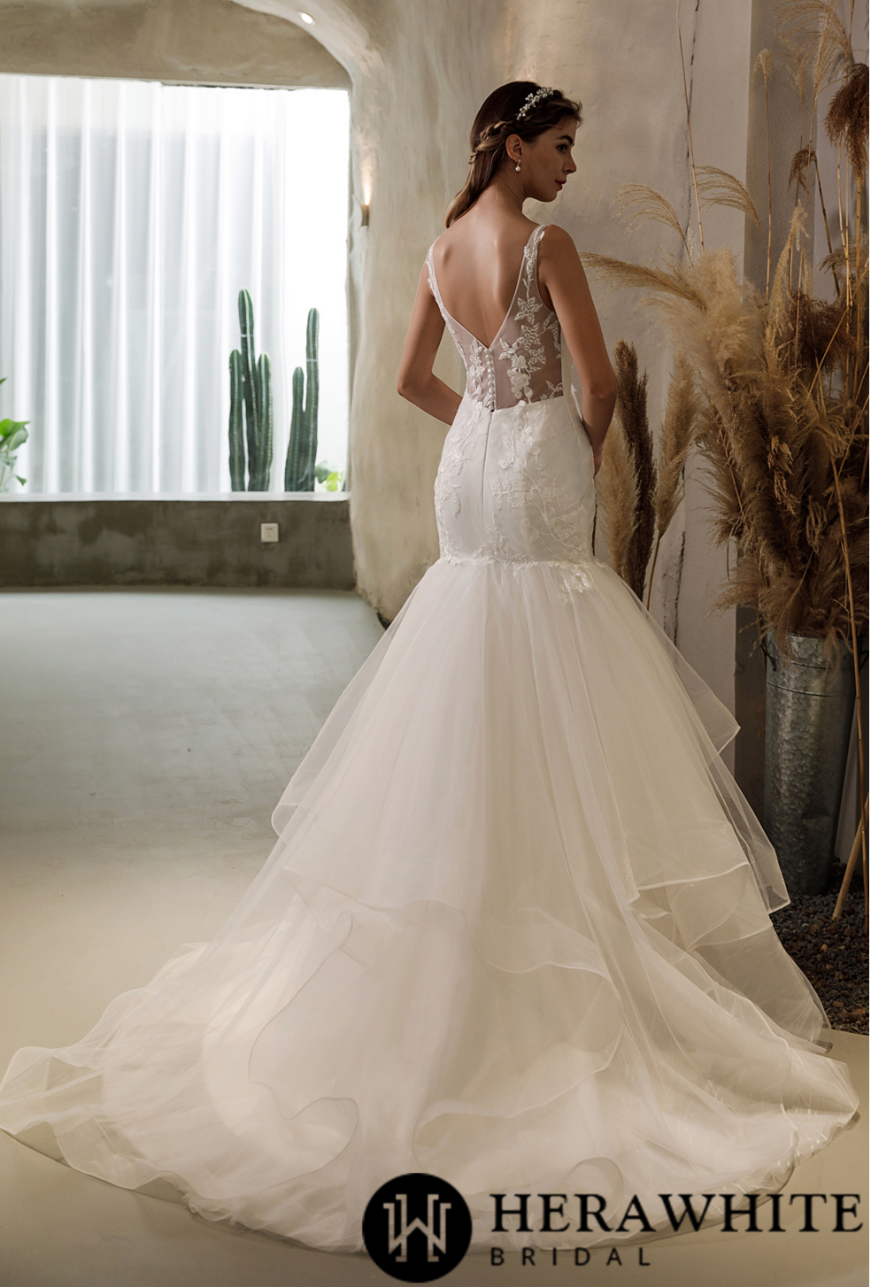 Beaded Lace Tulle Ruffled Mermaid Wedding Dress - Nolita Nicole