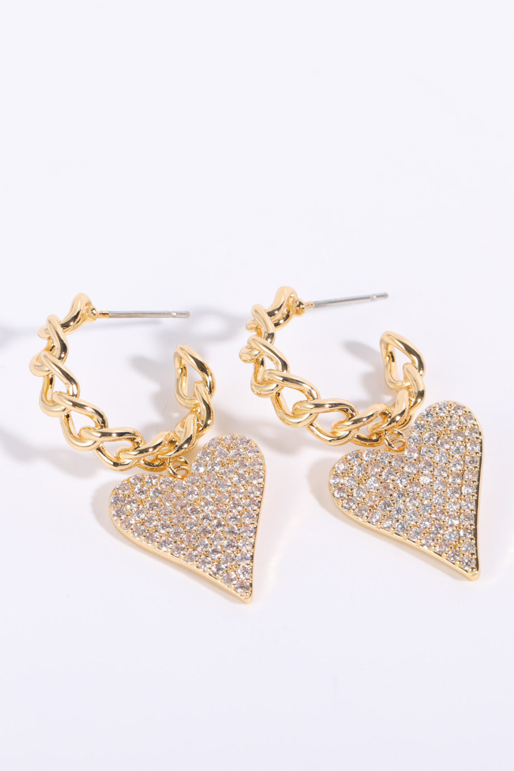 Zircon Decor Heart C-Hoop Drop Earrings - Nolita Nicole