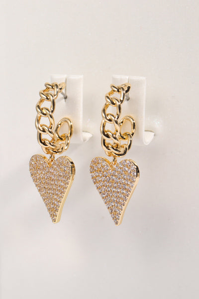 Zircon Decor Heart C-Hoop Drop Earrings - Nolita Nicole