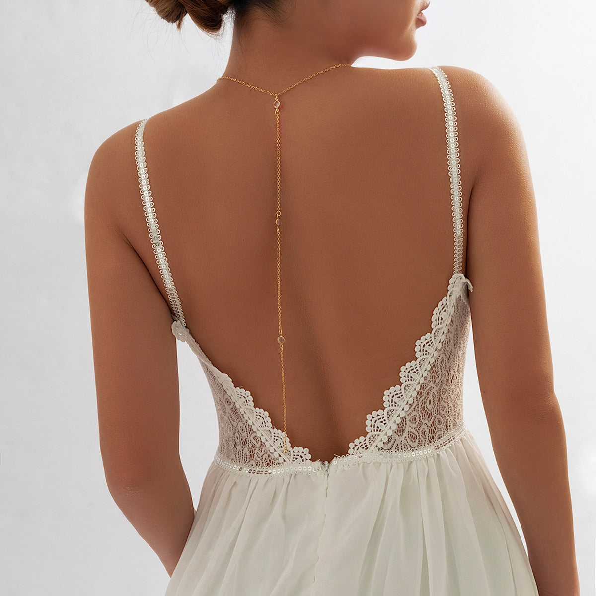 Sexy Kpop Crystal Long Tassel Back Chain Necklaces for Women Wedding Bridal Prom Simple Rhinestone Backless Dress Accessories - Nolita Nicole