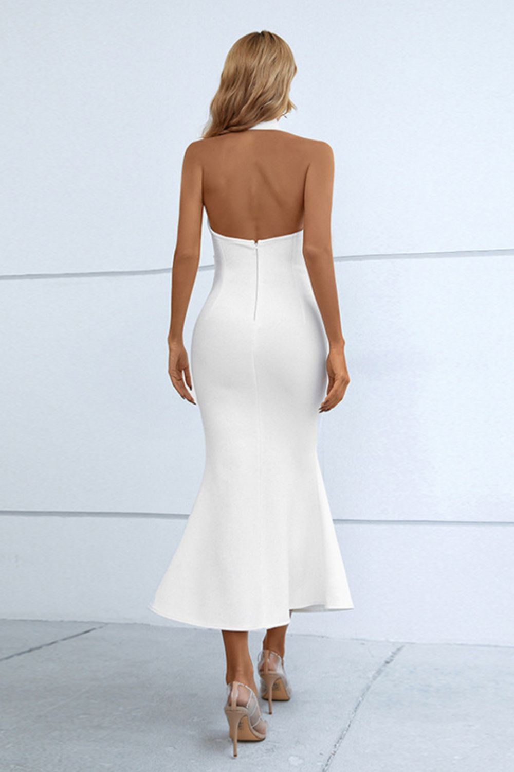 Halter Neck Split Fishtail Bodycon Dress - Nolita Nicole